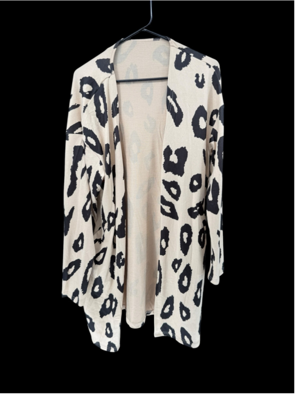 Women's Ouges Leopard Print Cardigan Sweater Beige Black Size XL